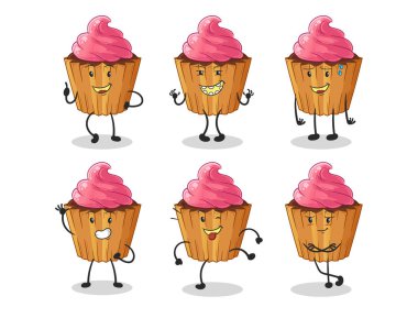 cupcake happy set character. cartoon mascot vector