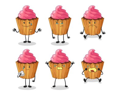cupcake sad group character. cartoon mascot vector