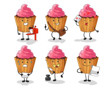 cupcake postman set character. cartoon mascot vector
