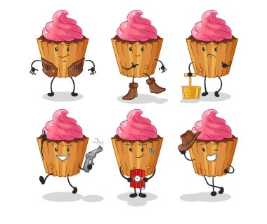cupcake cowboy group character. cartoon mascot vector
