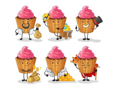 cupcake rich group character. cartoon mascot vector