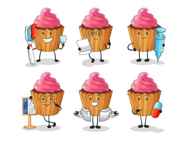 cupcake doctor group character. cartoon mascot vector