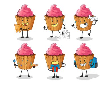 cupcake children group character. cartoon mascot vector