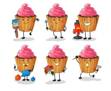 cupcake artist group character. cartoon mascot vector