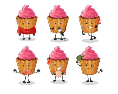 cupcake korean culture group character. mascot vector