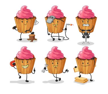 cupcake worker set character. cartoon mascot vector