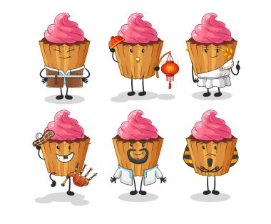 cupcake world culture group. cartoon mascot vector