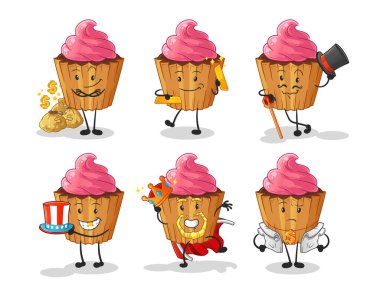 cupcake rich character. cartoon mascot vector