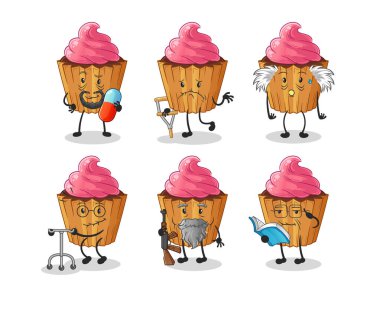 cupcake elderly character. cartoon mascot vector