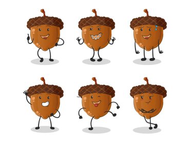 Set of acorn cute cartoon character designs vector image icons
