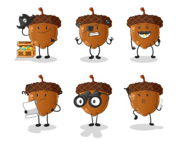Set of acorn cute cartoon character designs vector image icons