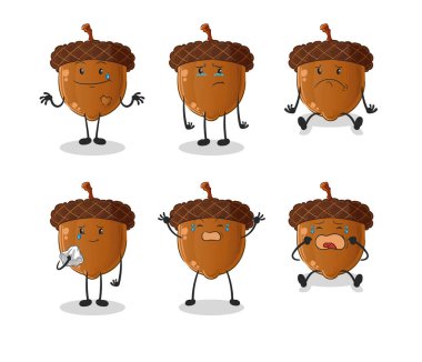 Set of acorn cute cartoon character designs vector image icons