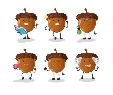 Set of acorn cute cartoon character designs vector image icons