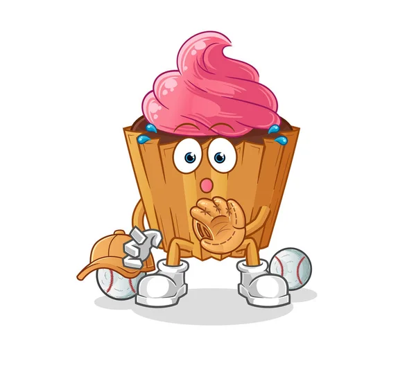 Cupcake Baseball Catcher Cartoon Cartoon Mascot Vector — Stock Vector