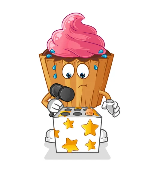 Cupcake Play Whack Mole Mascot Cartoon Vector — Wektor stockowy