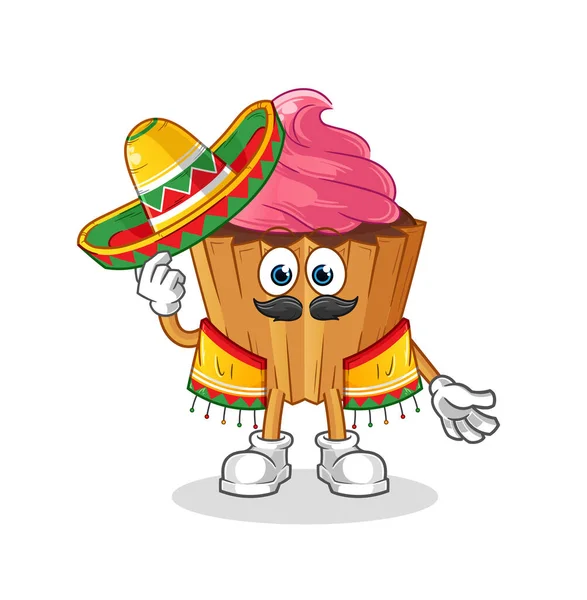 Cupcake Mexican Culture Flag Cartoon Mascot Vector — Stok Vektör