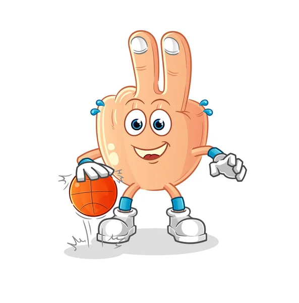 Peace Finger Head Cartoon Dribble Basketball Character Cartoon Vector — Archivo Imágenes Vectoriales