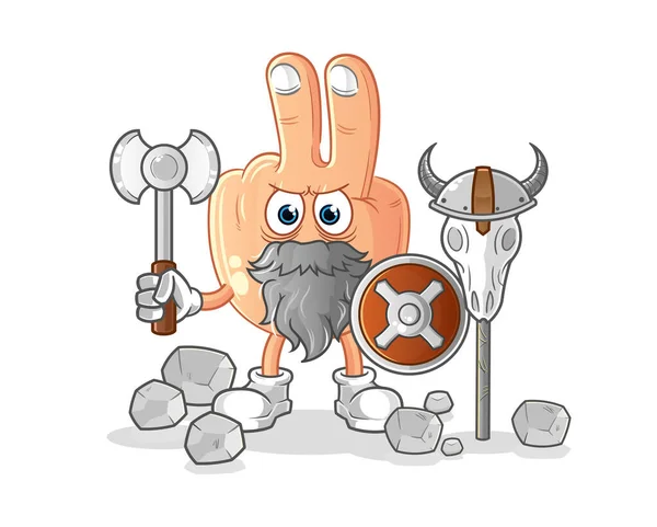 Peace Finger Head Cartoon Viking Illustration Character Vector — Stock Vector