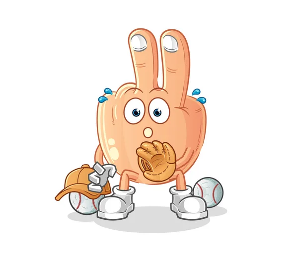 Peace Finger Head Cartoon Baseball Catcher Cartoon Mascot Vector — Archivo Imágenes Vectoriales