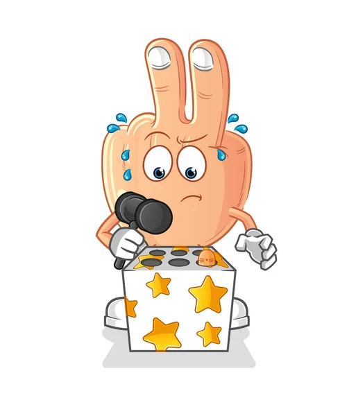 Peace Finger Head Cartoon Play Whack Mole Mascot Cartoon Vector — Stock Vector
