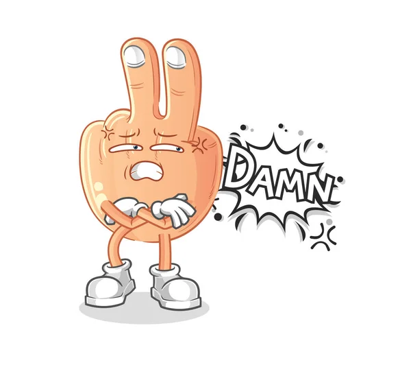 Peace Finger Head Cartoon Very Pissed Illustration Character Vector — Stok Vektör