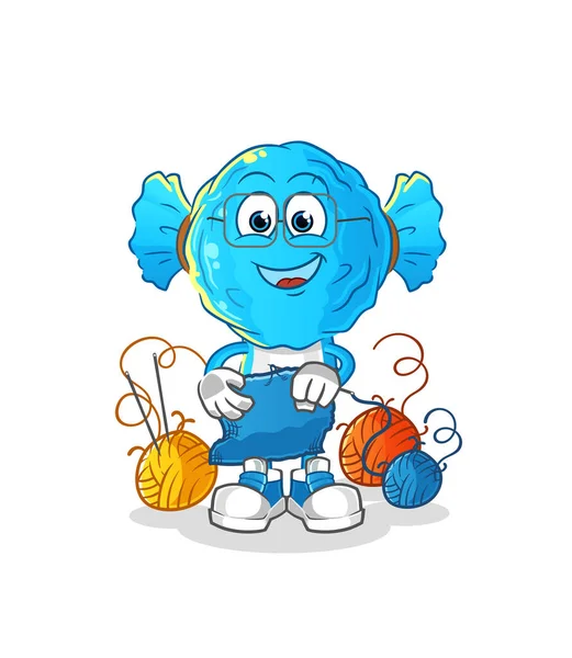 Candy Head Cartoon Tailor Mascot Cartoon Vector — Vetor de Stock