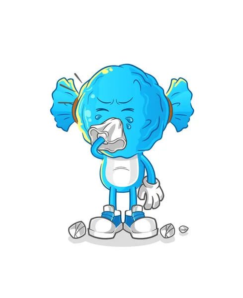 Candy Head Cartoon Blowing Nose Character Cartoon Mascot Vector — Stock Vector