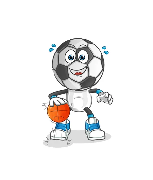 Tête Football Dessin Animé Dribble Basket Ball Personnage Vecteur Dessin — Image vectorielle