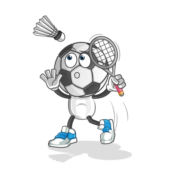 Football Head Cartoon Smash Badminton Cartoon Mascot Vector — Stock Vector
