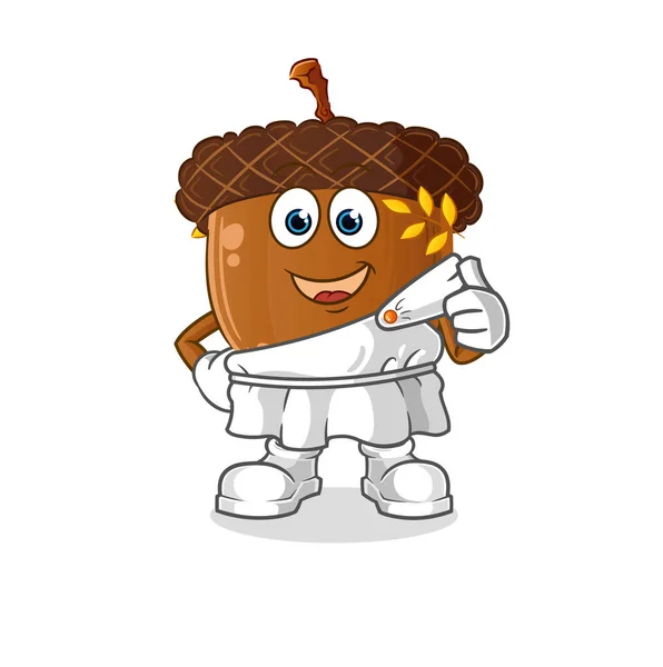 Acorn Head Cartoon Greek Clothing Cartoon Mascot Vector — Wektor stockowy