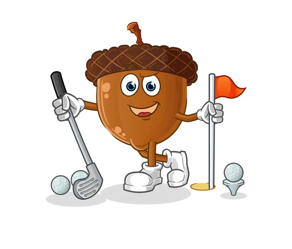 Acorn Head Cartoon Playing Golf Vector Cartoon Character — 图库矢量图片