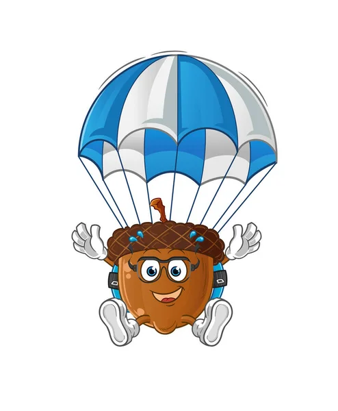 Acorn Head Cartoon Skydiving Character Cartoon Mascot Vector — Stok Vektör