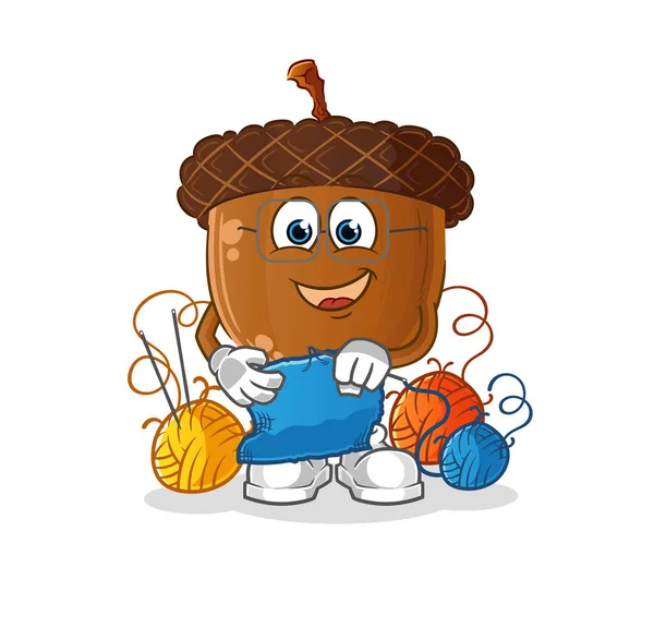 Acorn Head Cartoon Tailor Mascot Cartoon Vector — Stockový vektor