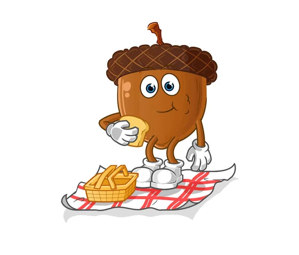 Acorn Head Cartoon Picnic Cartoon Mascot Vector — Stok Vektör