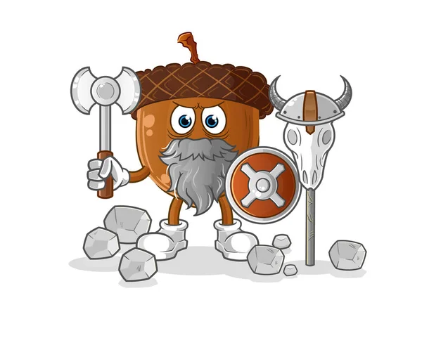 Cabeça Bolota Desenho Animado Viking Com Uma Ilustração Machado Vetor —  Vetores de Stock