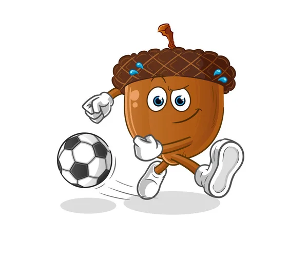 Acorn Head Cartoon Kicking Ball Cartoon Mascot Vector — Stockový vektor