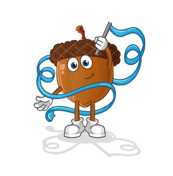 Acorn Head Cartoon Rhythmic Gymnastics Mascot Cartoon Vector — ストックベクタ