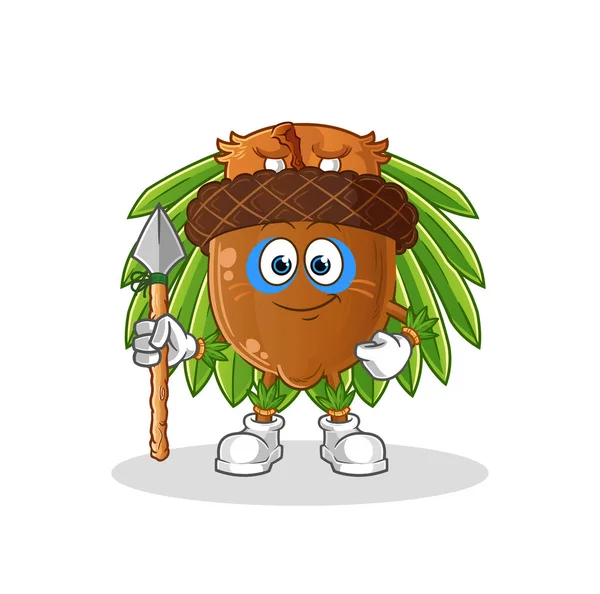 Acorn Head Cartoon Tribal Man Mascot Cartoon Vector — Wektor stockowy