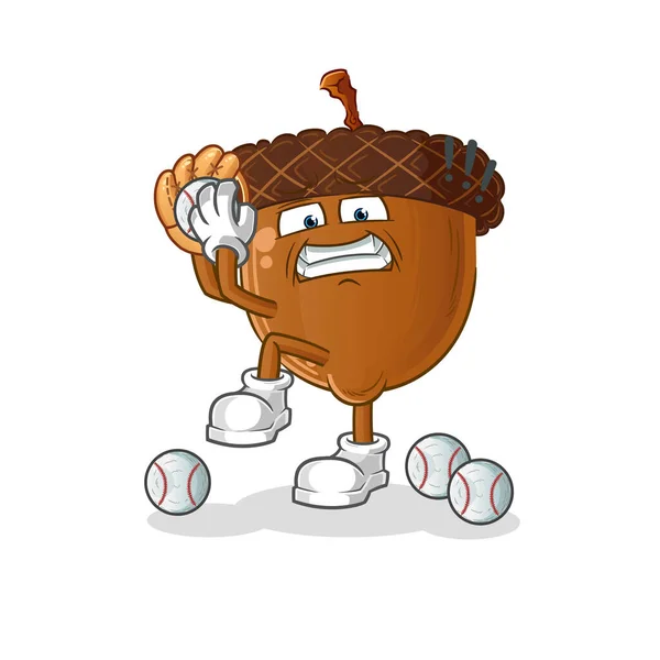 Acorn Head Cartoon Baseball Pitcher Cartoon Mascot Vector — 图库矢量图片