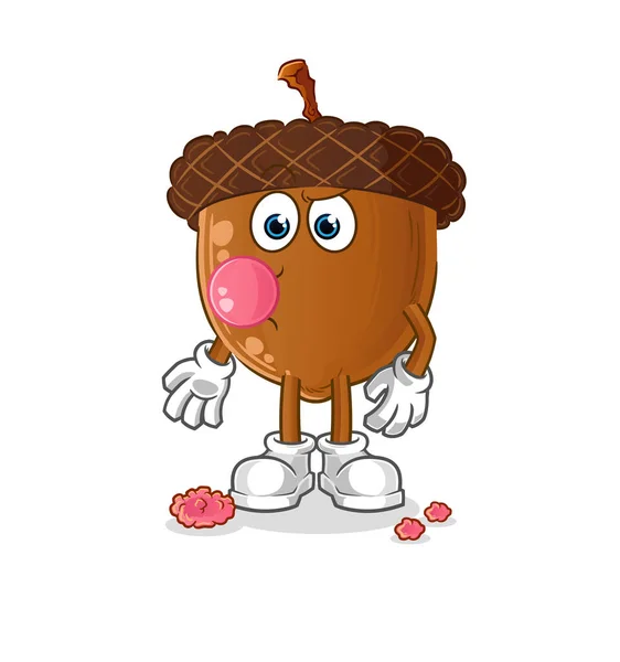 Acorn Head Cartoon Chewing Gum Vector Cartoon Character — Vector de stock