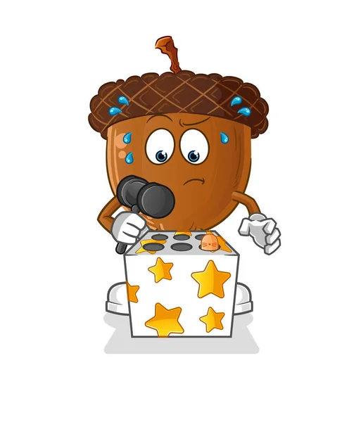 Acorn Head Cartoon Play Whack Mole Mascot Cartoon Vector — Stockvektor