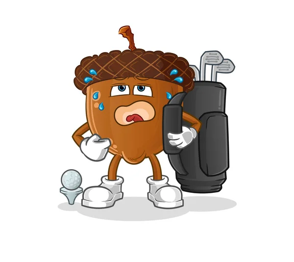 Acorn Head Cartoon Golf Equipment Cartoon Mascot Vector — Stockvektor