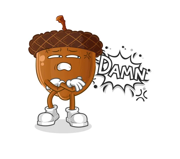 Acorn Head Cartoon Very Pissed Illustration Character Vector — Διανυσματικό Αρχείο