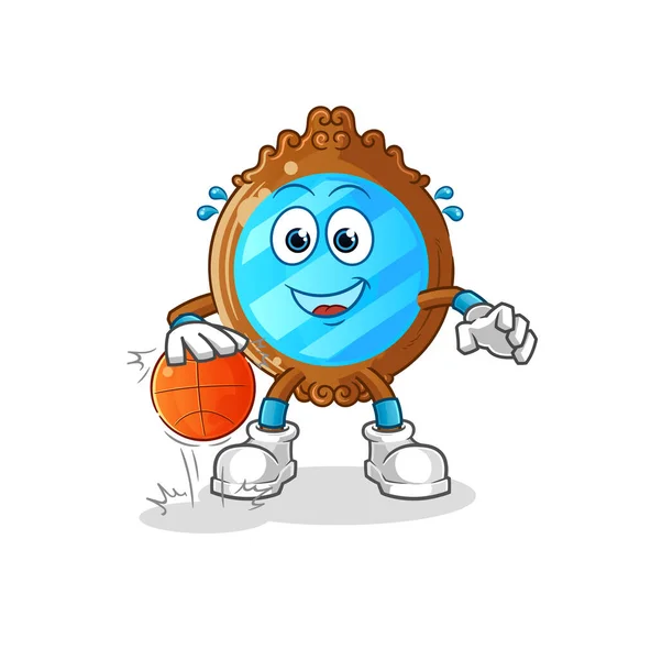 Specchio Dribble Basket Personaggio Vettore Della Mascotte Del Fumetto — Vettoriale Stock