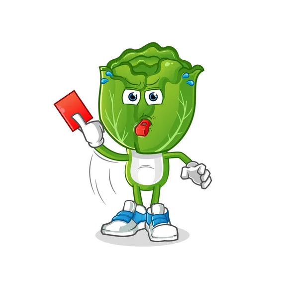 Cabbage Head Cartoon Referee Red Card Illustration Character Vector — Stock Vector
