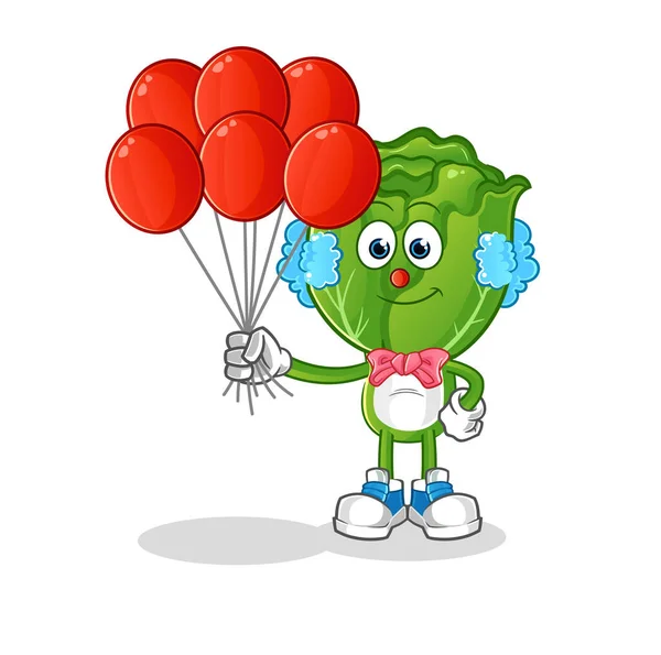 Cabbage Head Cartoon Clown Balloons Vector Cartoon Character — Stock Vector