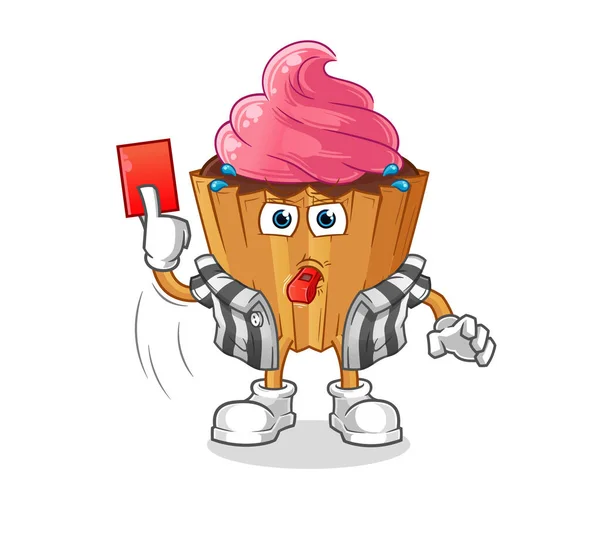 Cupcake Referee Red Card Illustration Character Vector — Stock vektor