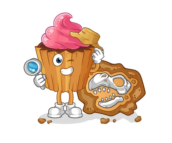 Cupcake Archaeologists Fossils Mascot Cartoon Vector — Stockvector