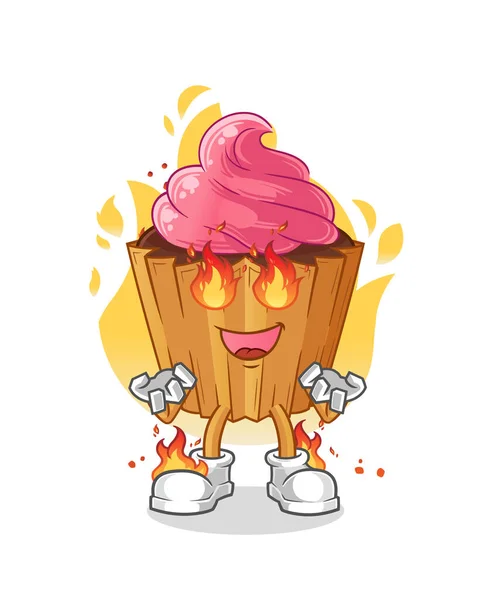 Cupcake Fire Mascot Cartoon Vector — Stockvektor