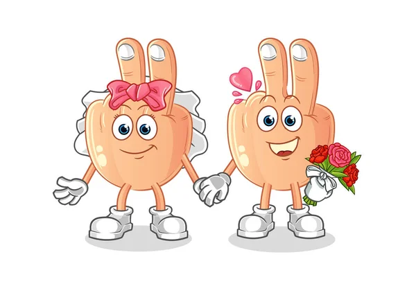 Peace Finger Head Cartoon Wedding Cartoon Mascot Vector — ストックベクタ
